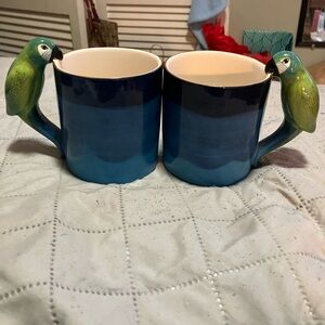 Pair of Beautiful in Blue Parrot Mugs